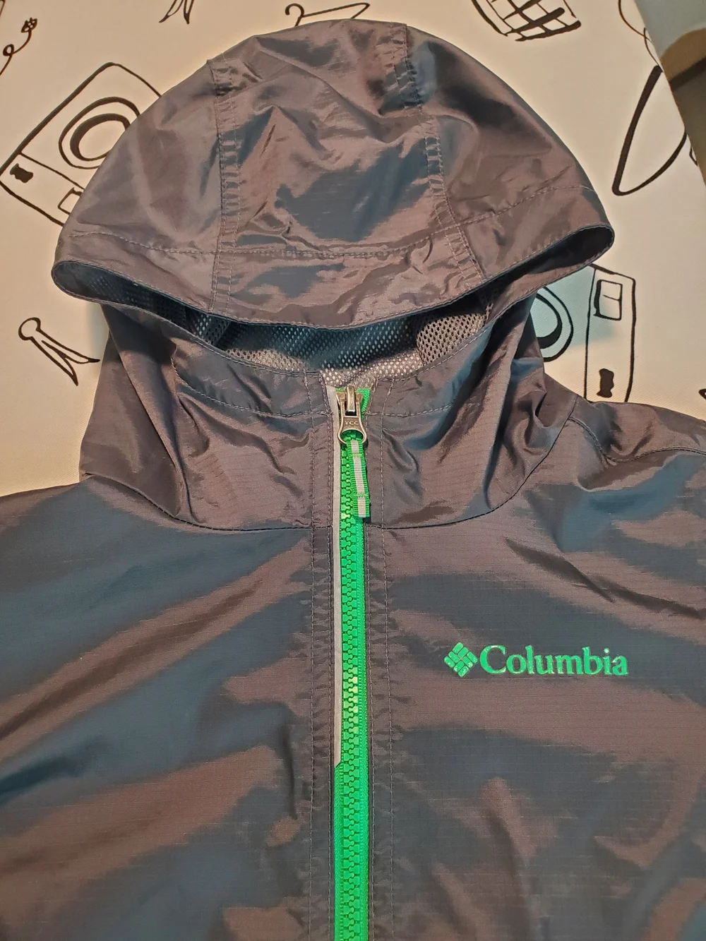 Columbia Kids Green and Gray Hooded Rain Jacket